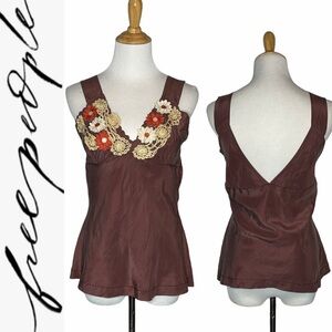 Free People 100%Silk Crochet Tank Blouse app s